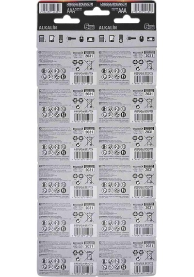 Toshıba Lr03 Kartela Alkalin Aaa İnce Pil 24lu