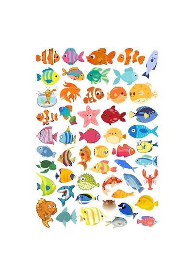 51 Adet Akvaryumda Balık Sticker Seti - Etiket Seti Scrapbook Bullet Journal Çok Renkli