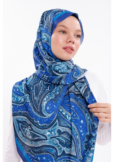 Tarzını Seç Gece Dalgaları Desenli Şifon Saten Şal - 70x170 Cm