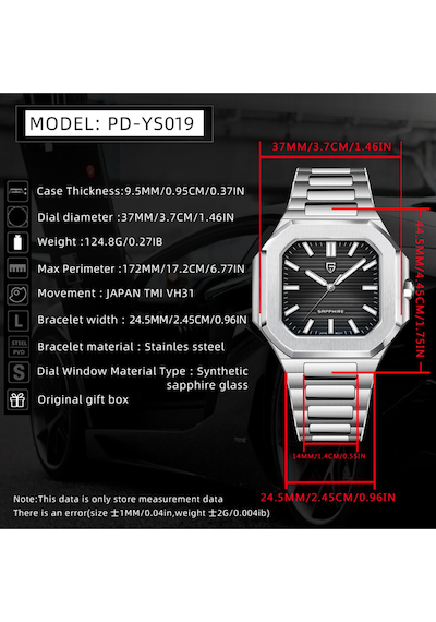 Pd-ys019 Erkek 37mm Japon Vh31 Kronograf Kuvars Saat Safir Kristal 50m Su Geçirmez Işıklı Saat Çok Renkli