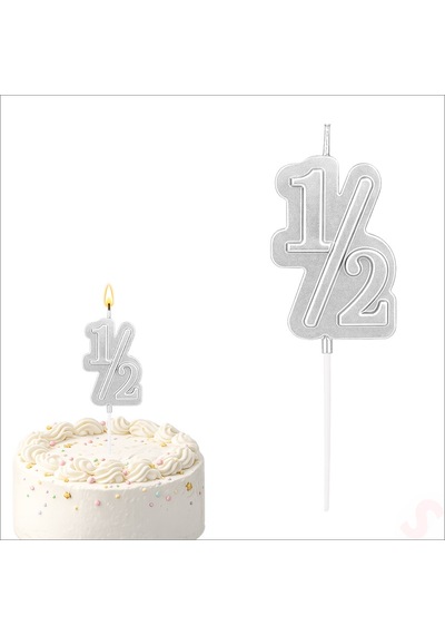1/2 Yarım Yaş Doğum Günü Mumu, 14,5 Cm - Gümüş