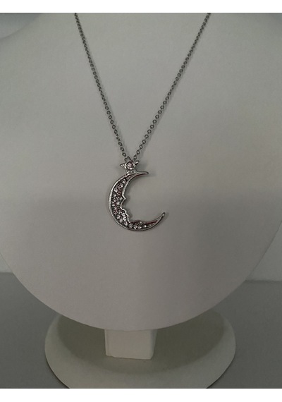 Ay Figürlü Mini Yıldız Detaylı Kolye Gümüş Renk Mor