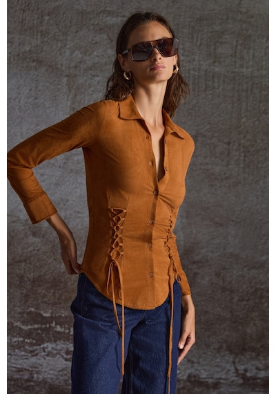 Grımelange Bogotan Kadın Slim Fit Vücudu Saran Süet Belden Bağlamalı Ipli Kahverengi Gömlek Kahverengi Grımelange Bogotan Kadın Slim Fit Vücudu Saran Süet Belden Bağlamalı Ipli Kahverengi Gömlek Kahverengi