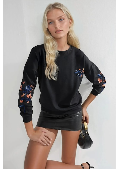 Hiccup Bersan Kadın Bisiklet Yaka Sweatshirt Siyah