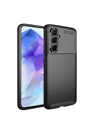 Samsung Galaxy A24 Uyumlu Silikon Kılıf Karbon Desenli Kamera Korumalı Autofocus Kapak Siyah Siyah