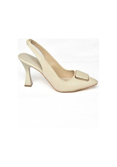 Fox Shoes P250148209 Bej Tokalı Kalın Topuklu Kadın Ayakkabı Bej