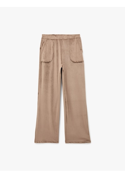 Koton Beli Lastikli Cepli Rahat Kesim Kadife Pijama Altı Vizon 6wlk40022mk Vizon