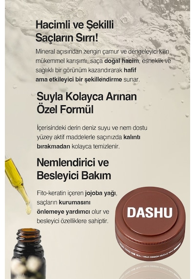 Güçlü, Kalıntı Bırakmayan, Çamur Ve Killi, Besleyici Dashu For Men Wild Design Mucle Wax 15ml
