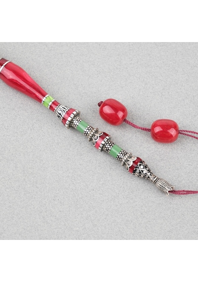 Sıkma Kehribar Özel Gümüş Nakış İmame Kapsül Kesim 15x17,5mm Tesbih