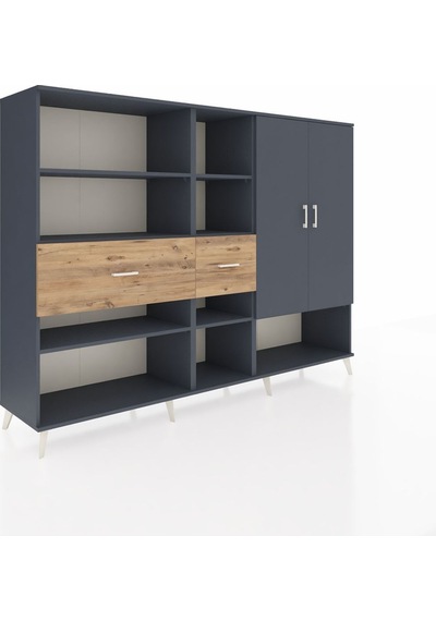 Hyperion Dolap 10 Raflı 2 Çekmeceli 2 Kapaklı 220x44x163 Antrasit Antrasit-antrasit/çam Hyperion Dolap 10 Raflı 2 Çekmeceli 2 Kapaklı 220x44x163 Antrasit Antrasit-antrasit/çam