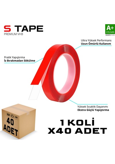 S-dizayn Çift Taraflı Bant 10mm X 33 Metre Şeffaf Silikon Vhb Bant 40'lı Koli A+kalite