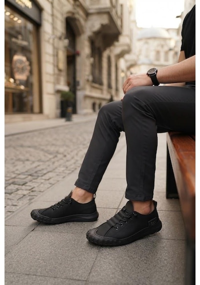 Fort 2065 Bst Rahat Esnek Lastik Bağcıklı Sneaker Erkek Ayakkabı Siyah