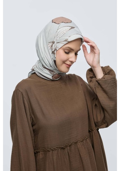 Moda Kaşmir Şakayık Desen Bambu Eşarp Taş-vizon