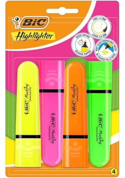 Marking Flat Higlighter Fosforlu Kalem 4'lü Blister, 4 Renk Sarı, Turuncu, Pembe, Yeşil , Su Bazlı, Hızlı Kuruyan Genel