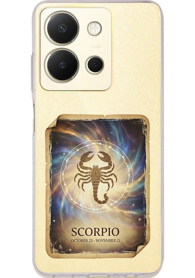 Vivo Y36 İle Uyumlu Burç Kartları Akrep Tasarımlı Şeffaf Silikon Kılıf Şeffaf