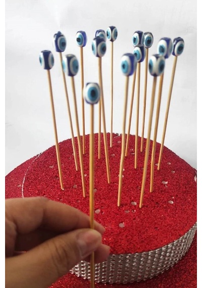 30 Adet Nazar Boncuklu Pasta Kürdanı 6 Cm - Pasta Süsü- Cupcake