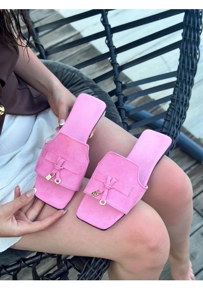 Erva'nın Butiği Pembe Süet Kless Toka Detay Kadın Terlik-6290