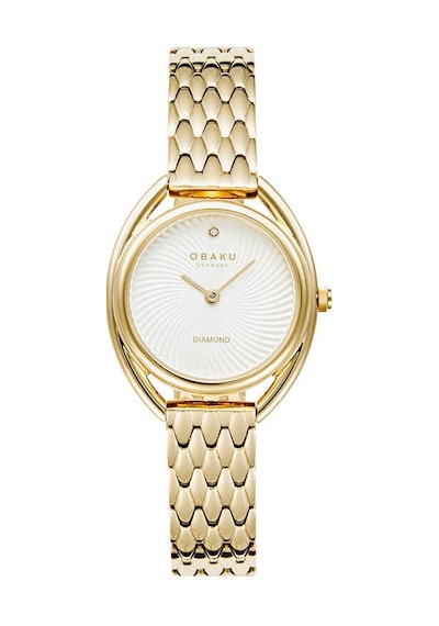 Obaku Denmark V286lxgısg Quartz Çelik Gold Beyaz Kadran Kristal Cam 29 Mm Kadın Kol Saati