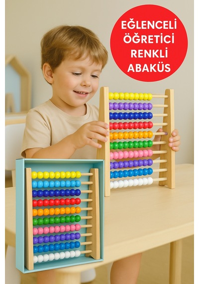 Premium Ahşap Renkli Abaküs 10 Katlı Eğitici Sayma Ve Zeka Geliştirici Oyuncak