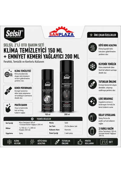 Selsil Araç İç Bakım Seti Klima Temizleyici Ve Emniyet Kemeri Yağlayıcı 1 Adet