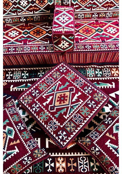 Şark Köşesi Takımı Konsepti Bordo Anadolu Modeli 9 Parça 20 Cm Minder Kalınlığı