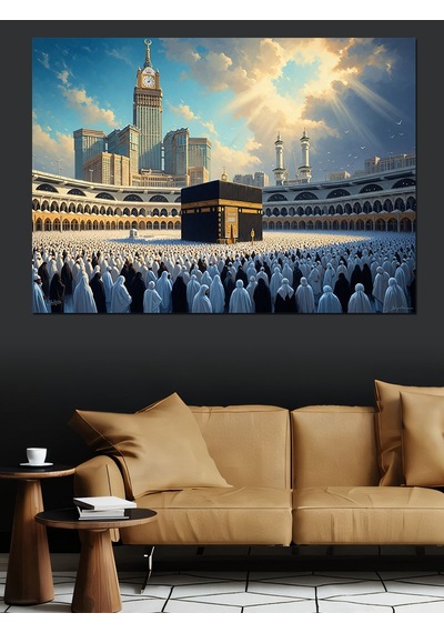 Ahşap Tablo Kabe Etrafında İbadet Edenler
