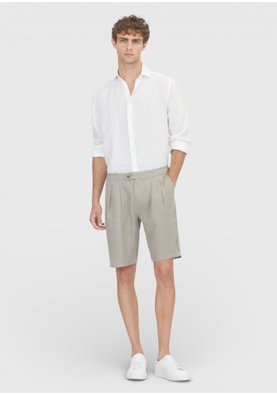 Ramsey Vizon Düz Dokuma Carrot Fit Casual %100 Keten Bermuda