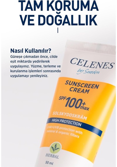 Celenes Herbal Spf 100 Suya Dayanıklı Güneş Kremi 50 Ml