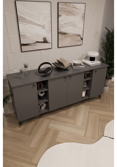 Asra Trend Lüks Konsol Tv Ünitesi %100 Mdf Salon Ve Yemek Odası Ünitesi Knsl05 Koyu Gri