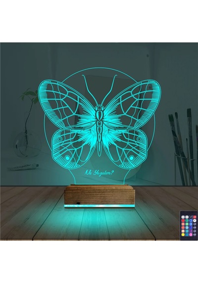 Luvivia Kelebek Kişiye Özel 3d Lamba - Masa Gece Lambası V2 Şeffaf