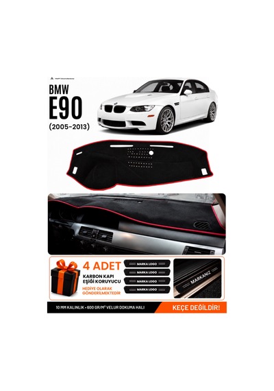 Bmw E90 2005-2013 Uyumlu Torpido Koruma, Torpido Örtüsü, Torpido Kılıfı - Siyah Kırmızı
