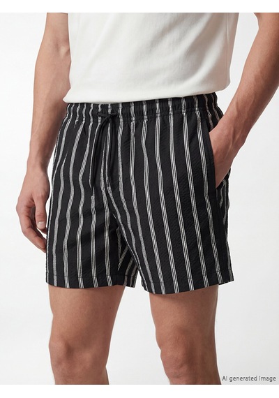 Lcw Swımwear Siyah Kısa Boy Çizgili Erkek Deniz Şortu