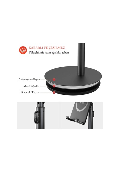 Saiji S1-ıı Masa İçin Cep Telefonu & Tablet Standı, Ayarlanabilir Yükseklik Açısı, İphone, İpad, Samsung Vb. Tüm 4''-11''ekranlar İçin Uyumludur. Siyah