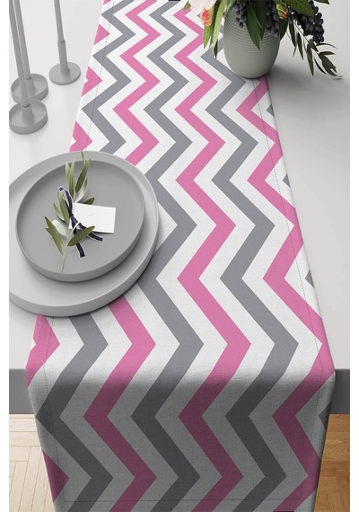 Pembe Zigzaglı Desen Premium Masa Örtüsü Runner Rnr304