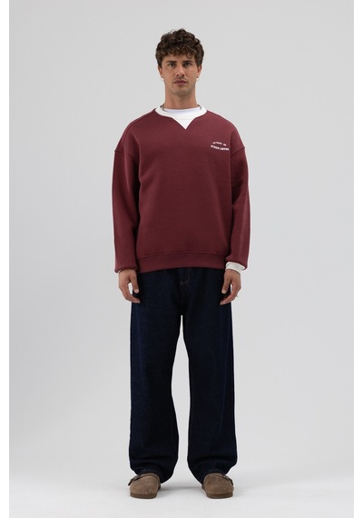 Vamos Oversize Bisiklet Yaka Baskılı Sweatshirt V70-91 Bordo