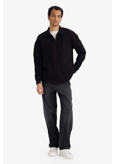 Defacto Boxy Fit Polo Yaka Yarım Fermuarlı Pike Sweatshirt G6471ax25wnbk81 Siyah-bk81