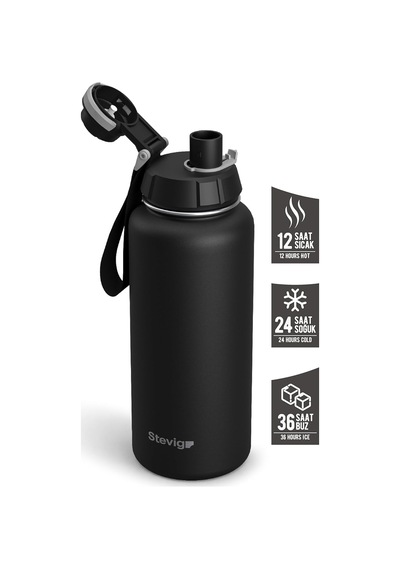 1 Hand Leak-proof Sızdırmaz Çelik Termos 1000 Ml Black St-210