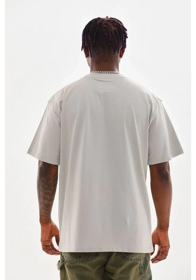 Tarzyeri Erkek Kısa Kol Yazlık Tişört Bisiklet Yaka Baskılı Oversize T-shirt - Gri