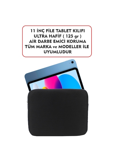 Dada Ultra Hafif 125gr Siyah Renk File Tablet Kılıfı 10"-11" inç Air Darbe Emici Korumalı Unisex