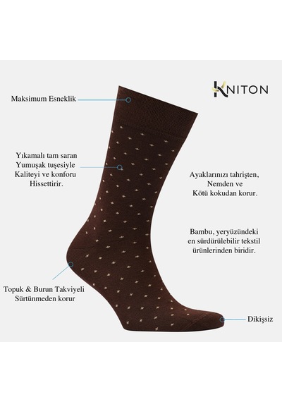 Dikişsiz Bambu Çorap Nokta Desenli Kahve Renk Erkek Çorap Kutulu 5 Çift Premium Uzun Çorap Soket Çorap Bambu Mix Kahverengi