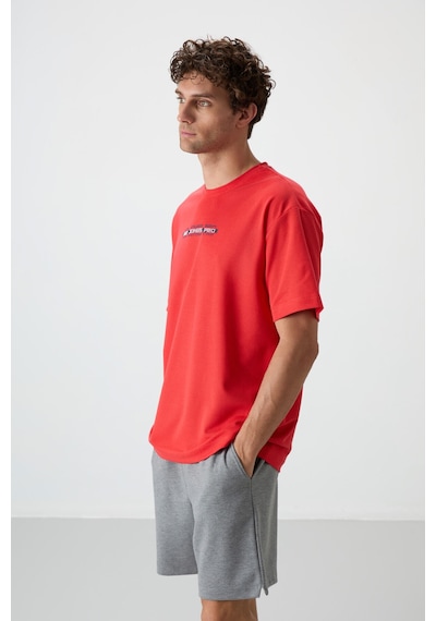Air Jones Tommy Life Fiesta Pamuklu Kalın Yüzeyi Dokulu Oversize Fit Baskılı Erkek T-shirt - 88365 Kirmizi
