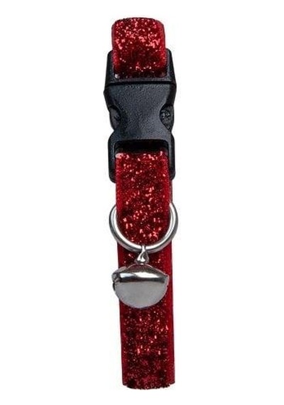 Simli Kadife Zilli Ayarlanabilir Kedi Boyun Tasması 22-30 Cm Kırmızı