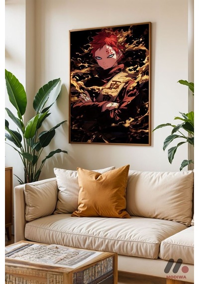 Naruto Gaara Anime Poster, Ahşap Çerçeveli Duvar Tablosu - Anime Severlere Özel Hediye