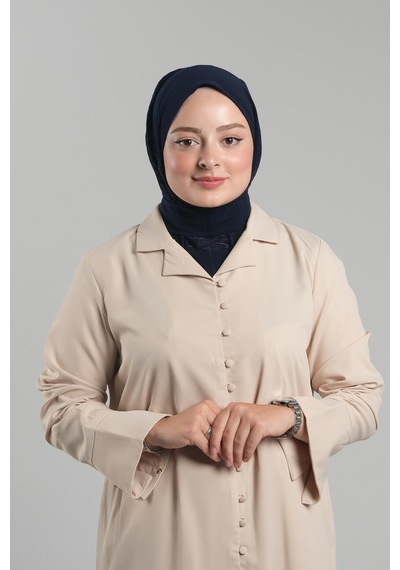 Hürrem Bone Lacivert Pratik Hazır Geçmeli Tesettür Eşarp Sandy Arkadan Çıtçıtlı Piliseli Hijab 2406 02 Lacivert