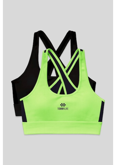 Tommy Life Slim Fit U Yaka 2li Paket Siyah-neon Sarı Kadın Spor Büstiyer - 97121 Siyah - Sarı