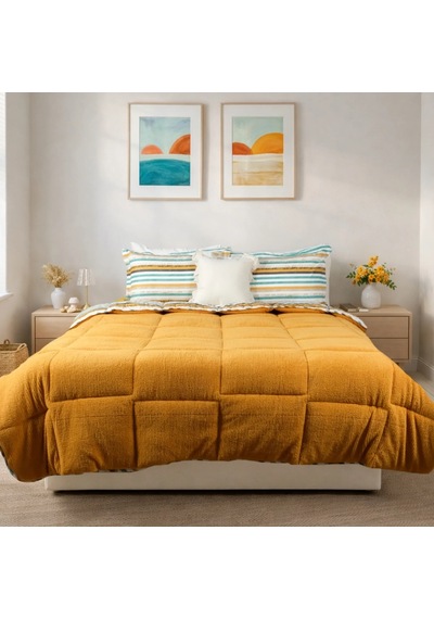 Sherpa Comforter Çift Kişilik Uyku Seti - Turuncu