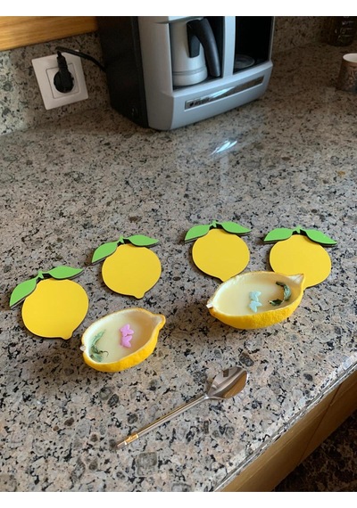 Limon Motifli Kahve Sunumluk Limon Tatlısı Sunumluğu Altlığı 2'li Sarı