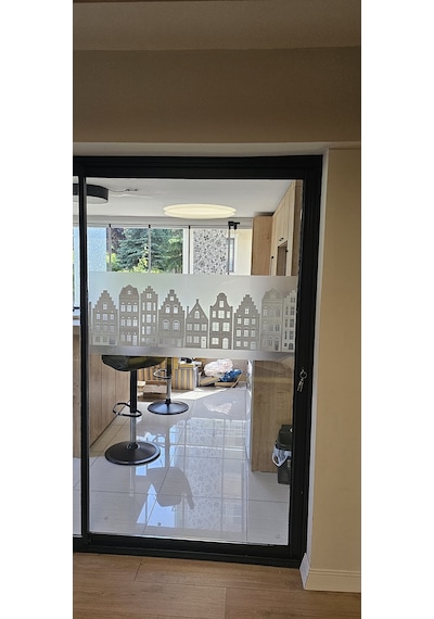 Technosmart 45x150cm Dekoratif Şehir Temalı Buzlu Cam Filmi Statik Kaplama Mutfak Ofis Banyo Pencere
