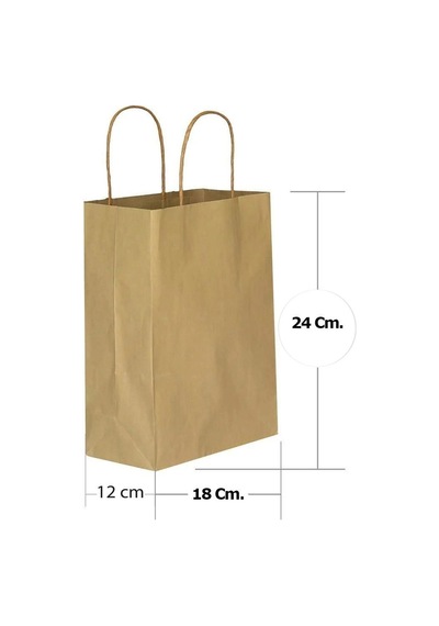 Büküm Saplı Kraft Kağıt Çanta Karton Hediyelik Poşet Torba Sarı 25'li 18 x 24 CM