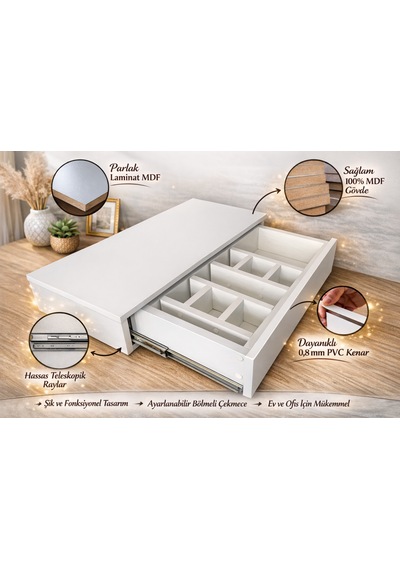 Mdf Makyaj Masası Ve Dresuar 80x30 Cm Çekmeceli Modern Tasarım Kahverengi